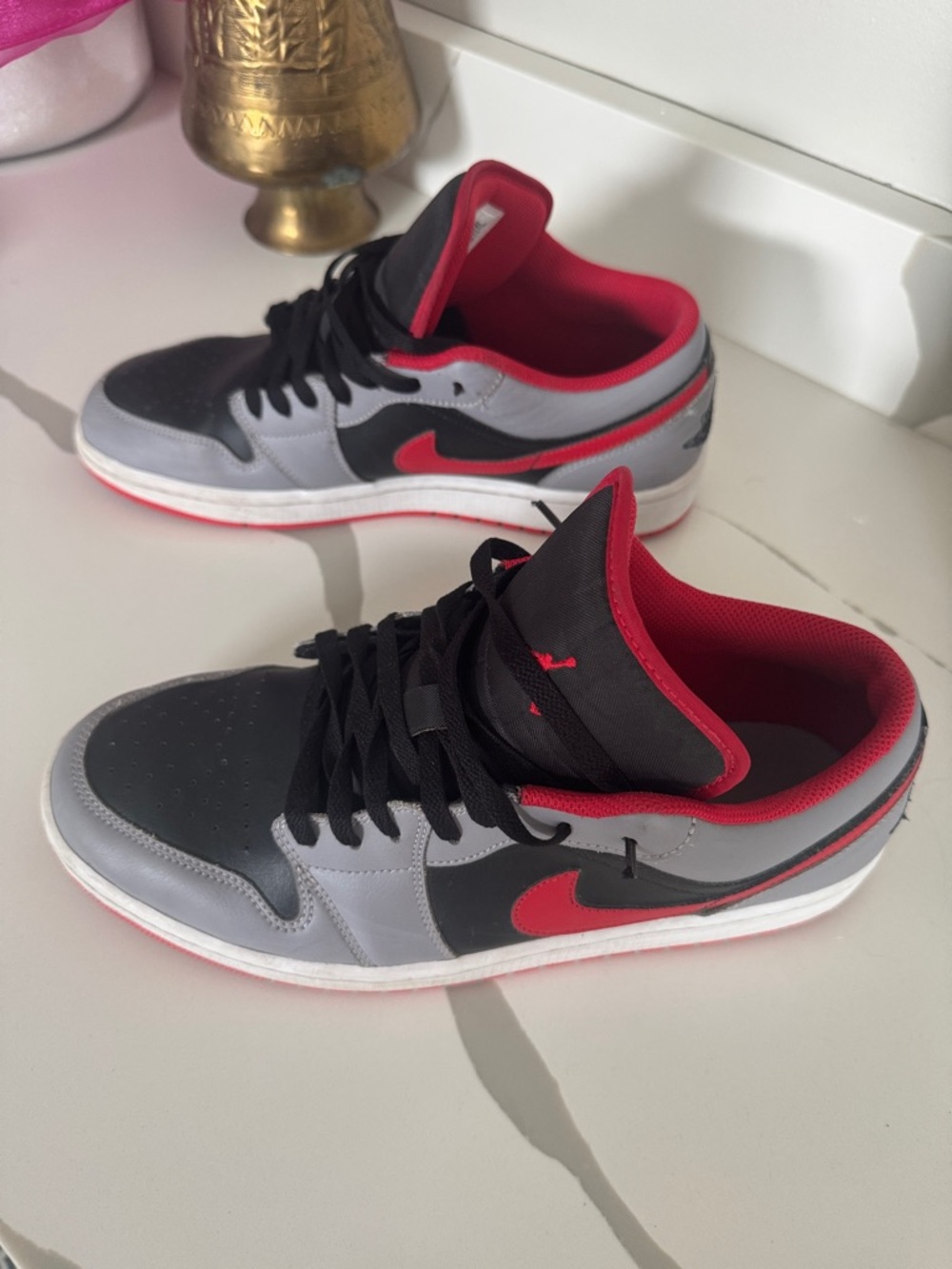 Nike Air Jordan 1 Low Top Sneakers - Black/Gray/Red - Picture 6 of 6